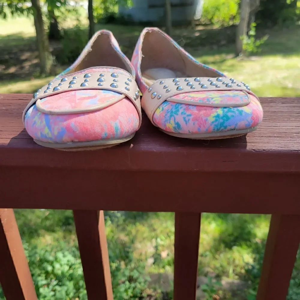 Avon Pink Floral Print Studded Cusion Walk Slip-On Flats Size 8